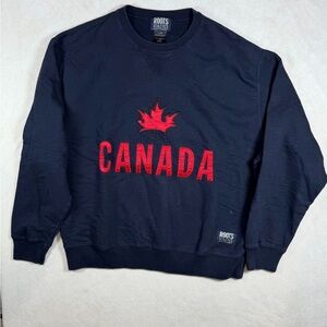 Roots Vintage Size Large Men's Dark Blue Sweater with Red Canada Design Crewneck